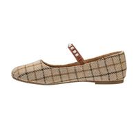 Corkys Footwear Hey Girl Women's Tea Time Flats - Featuring a Pearl-Adorned Elastic Strap, Luxurious Comfort, Sophisticated Design, and Versatile Elegance, Tan Plaid, 8 UK