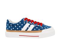 Corkys Footwear Hey Girl Womens Thats Her Fashion Sneaker - Featuring Two Stripes on The Side, Cushioned Insoles for All Day Wear, and A Lace-Up Design, Blue With White Stars, 7 UK