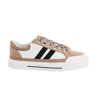 Corkys Footwear Hey Girl Womens Thats Her Fashion Sneaker - Featuring Two Stripes on the Side, Cushioned Insoles for All Day Wear, and A Lace-Up Design, Sand White Black, 8 UK
