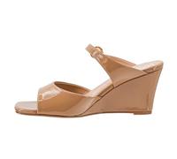 Corkys Footwear Hey Girl XOXO Women's Wedge Sandal - Featuring a 3-Inch Heel, Slip-On Design, Adjustable Buckle Strap, and a Lightly Padded Insole - Sophistication Meets Chic, Camel Patent, 8 UK