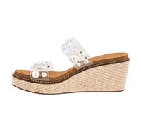Corkys Footwear Look Whos Here Women’s Wedge Sandal - With a 2.5-Inch Heel, Double Strap with Embellishments, EVA Insole, and a Raffia Wrapped Outsole, Clear With Pearls, 7 UK