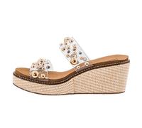 Corkys Footwear Look Whos Here Women’s Wedge Sandal - With a 2.5-Inch Heel, Double Strap with Embellishments, EVA Insole, and a Raffia Wrapped Outsole, Clear With Studs, 3 UK
