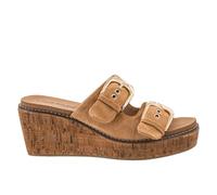 Corkys Footwear Womens 2.5-inch Double Dare Wedge - Featuring Two Straps with Adjustable Buckles, Corkys Signature EVA Insoles for All-Day Comfort, and a Wrapped Outsole, Tobacco Faux Suede, 9 UK