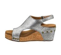 Corkys Footwear Womens Carley Wedges, Featuring Corkys EVA Foam Cushioned Insoles, A 2.5 Inch Heel, Lightweight For All Day Wear, And Hook And Loop Closure, Silver Crackle, 9 UK
