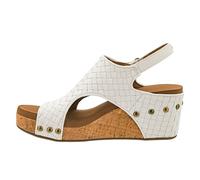 Corkys Footwear Womens Carley Wedges, Featuring Corkys EVA Foam Cushioned Insoles, A 2.5 Inch Heel, Lightweight For All Day Wear, And Hook And Loop Closure, Ivory Woven, 8 UK