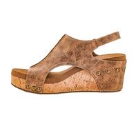 Corkys Footwear Womens Carley Wedges, Featuring Corkys EVA Foam Cushioned Insoles, A 2.5 Inch Heel, Lightweight For All Day Wear, And Hook And Loop Closure, Cognac Distressed, 3 UK
