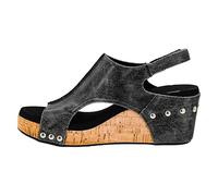 Corkys Footwear Womens Carley Wedges, Featuring Corkys EVA Foam Cushioned Insoles, A 2.5 Inch Heel, Lightweight For All Day Wear, And Hook And Loop Closure, Black Crackle, 7 UK