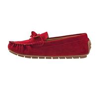 Corkys Footwear Women's Driving Miss Daisy Driving Loafer/Moccasin, A Classic Slip-On with Bow Knot, Cushioned Insole and Durable Rubber Outsole for All-Day Comfort, Red Faux Suede, 9 UK