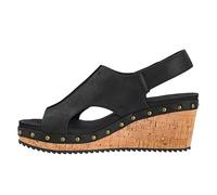 Corkys Footwear Womens For Keeps Wedges - Featuring EVA Foam Cushioned Insoles, A 2.5 Inch Heel, Lightweight For All Day Wear, Easy On And Off With The Hook And Loop Closure, Black, 8 UK