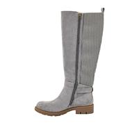 Corkys Footwear Women's Hay There 1.25-Inch Heeled Boot, With a Pull On Loop, Cushioned Insoles For All Day Wear, An Adjustable Ankle Buckle, And A Sock Top Back, Grey Faux Suede, 4.5 UK
