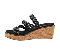 Corkys Footwear Womens Let’s Be Friends Wedge - With a 2.5 Inch Heel, a Cushioned EVA Insole for All-Day Wear, and a Strappy Floral Upper For a Cute Spring Look, Black, 3 UK