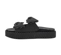 Corkys Footwear Women's Lil Bit Knotty 1.5-Inch Platform Sandal - Featuring Two Straps Adorned With Bows And A Lightly Cushioned Insole For All Day Wear, Black White Polka Dots, 7 UK