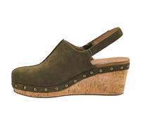 Corkys Footwear Women's Make Em Blush Closed Toe 2.5-inch Wedge - Featuring a Cushioned EVA Insole for All-Day Wear, A Lightweight Design, and a Hook and Loop Closure, Khaki Faux Suede, 5.5 UK