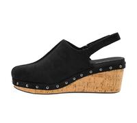 Corkys Footwear Women's Make Em Blush Closed Toe 2.5-inch Wedge - Featuring a Cushioned EVA Insole for All-Day Wear, A Lightweight Design, and a Hook and Loop Closure, Black Faux Suede, 7 UK