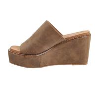 Corkys Footwear Womens Mugshot Wedge - Featuring a 3.5-Inch Heel, A Wide Strap and Corkys Signature Soft EVA Insoles - Comfort and Support For an All-Day Wear, Tan Oil Pu, 7 UK