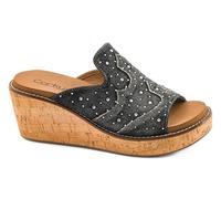 Corkys Footwear Women's Neon Moon 2.5-Inch Wedge, Featuring A Chic-Western Stitch Design on the Upper, Soft and Cushioned EVA Insoles For All Day Wear, Black Washed Denim Rhinestone, 7 UK