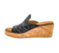 Corkys Footwear Women's Neon Moon 2.5-Inch Wedge, Featuring A Chic-Western Stitch Design on the Upper, Soft and Cushioned EVA Insoles For All Day Wear, Black Washed Denim Rhinestone, 4.5 UK