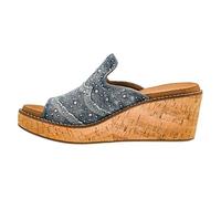 Corkys Footwear Women's Neon Moon 2.5-Inch Wedge, Featuring A Chic-Western Stitch Design on the Upper, Soft and Cushioned EVA Insoles For All Day Wear, Blue Washed Denim Rhinestone, 5.5 UK