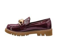 Corkys Footwear Women's Not Literally Slip-On Loafer, with A Chunky Heel and Lug Sole, Cushioned Insoles for All Day Wear, and A Chunky Chain Detail Across The Upper, Dark Red Crinkle Patent, 4.5 UK