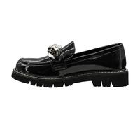 Corkys Footwear Women's Not Literally Slip-On Loafer, with A Chunky Heel and Lug Sole, Cushioned Insoles for All Day Wear, and A Chunky Chain Detail Across The Upper, Black Patent, 9 UK