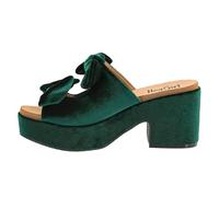 Corkys Footwear Womens Put A Bow On It Heeled Sandal - With A 3.25-Inch heel And 1-Inch platform, Chunky Heel, EVA Insole, and a Stylish Upper With Bows, Evergreen Velvet, 4.5 UK