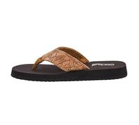 Corkys Footwear Womens Summer Break Flip Flops - Featuring A Thong Strap With Soft and Comfortable EVA insoles for All-Day Wear - Chic and Trendy Flip Flops, Tan Flower Emboss, 4.5 UK