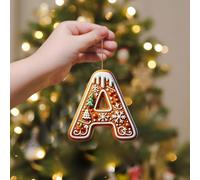 Corlidea A-Z 26 Gingerbread Alphabet Ornaments for Christmas Tree Decorations, Candy Cane Initial Letter Xmas Pendant with Berries Pattern, Christmas Tree Hanging Ornaments DIY for Home Party Decor