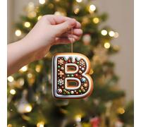 Corlidea A-Z 26 Gingerbread Alphabet Ornaments for Christmas Tree Decorations, Candy Cane Initial Letter Xmas Pendant with Berries Pattern, Christmas Tree Hanging Ornaments DIY for Home Party Decor