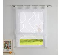 CORLIF Roman Shade, Kitchen Polyester Sheer White 80 x 140 cm, Modern Roller Blind with Loops and Wave Pattern, 1 Piece