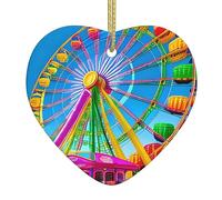 Corlorful Park Ceramic Christmas Heart Pendant, The Pottery Piece is Available with Silk Thread