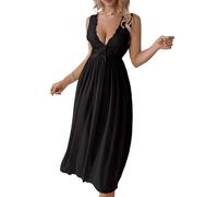 Cormfywear Lace Nighties For Women Ladies Nighties Deep V-neck Night Dress Sleepwear #A Black Small