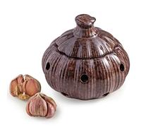 Cormomu Ceramic Garlic Keeper with Lid, Large Garlic Storage Pod, Garlic Container for Kitchen Counter