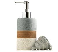 Cormomu Ceramic Soap Dispenser Set for Hand Soap, Shampoo, Dish Soap, Conditioner, Bathroom & Kitchen Sink, Includes Silicone Funnel, 12 Oz, Non-Slip Design, Elegant Kitchen Decor, Gray