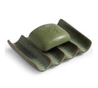 Cormomu Draining Ceramic Soap Dish - Fluted Design, Bar Soap Holder for Shower & Bathroom, Soap Saver Sponge Lift, Green