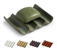 Cormomu Draining Ceramic Soap Dish - Fluted Design, Bar Soap Holder for Shower & Bathroom, Soap Saver Sponge Lift, Green