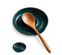 Cormomu Spoon Rest, Porcelain Spoon Holer with Drip Tray, for Multiple Utensils, Heat-Resistant, Ceramic Spoon Rest for Spoons, Ladles, Tongs, Dark Green