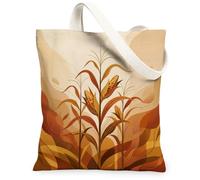Corn Canvas Tote Bag, Artistic Nature-Inspired Grass Waves Fall Brown Everyday Tote Bag 13x15 Inch, Brown, 13x15 Inch