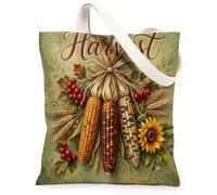 Corn Canvas Tote Bag for Women, Harvest Rustic Sunflower Wheat Fall Green Washable Reusable Everyday Tote Bag Ideas for Tra, Green, 13x15 Inch