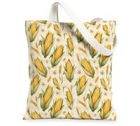 Corn Canvas Tote Bag for Women, Harvest Rustic Wheat Chrysanthemum Fall Yellow Washable Reusable Grocery Bag Ideas for Outdoor Travel Workday Reading 13x15 Inch