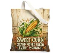 Corn Canvas Tote Bag for Women, Harvest Rustic Wheat Leaves Fall Yellow Washable Reusable Small Tote Bags Ideas for Shoppin, Yellow, 13x15 Inch