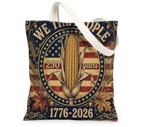 Corn Canvas Tote Bag for Women, Vintage Rustic Wheat Maple Leaf Celebratory Navy Blue Washable Reusable Everyday Tote Bag I, Navy Blue, 13x15 Inch