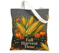 Corn Canvas Tote Bag, Rustic Harvest Pumpkins Marigold Fall Orange Everyday Tote Bags 13x15 Inch, Orange, 13x15 Inch