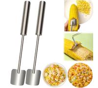 Corn Cob Stripper,1/2 Pc Long Handle Stainless Steel Corn Stripping Too,Corn On The Cob Remover, Fast and Safe, Suitable for Home Kitchens, Restaurant Chefs, Outdoor Dining Enthusiasts(Silver A-2pcs)