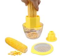 Corn Cob Stripper with Bowl, Quick Corn Stripping Tool with Safety Handle, Kernel Cutter Peeler, Kernel Peeler, Ginger Grater, Stainless Steel Blade (Yellow)