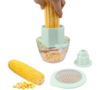 Corn Cob Stripper with Bowl, Quick Corn Stripping Tool with Safety Handle, Kernel Cutter Peeler, Kernel Peeler, Ginger Grater, Stainless Steel Blade (Green)