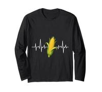 Corn Heartbeat ECG Funny Corn On The Cob Farmers Lovers Joke Long Sleeve T-Shirt
