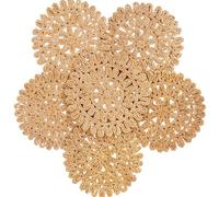 Corn Husk 13.8 Inch Round Placemats - Boho Woven Placemats Set of 6 - Wicker Round Table Mat, Rustic Farmhouse Spring Woven Chargers, Rattan Placemats for Kitchen, Wedding & Holidays