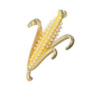 Corn Inspired Pin with Simulated Diamonds Pearls | Elegant Corn Brooch Featuring Glittering Diamonds Imitation Pearls for Various Setting Adding Styles Attire