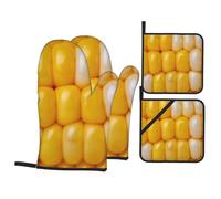 Corn On The Cob Heat Resistant Oven Mitts and Pot Holders Set of 4-500°f Protection Utensil Pocket for Grilling, Baking, Cooking