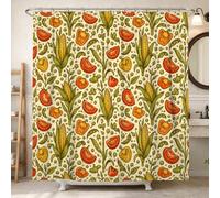 Corn Shower Curtain, Harvest Rustic Tomatoes Bells Pepper Fall Green Polyester Waterproof Design Print Bath Curtains Decor for Toile Bathroom Dorm 72x84 Inch